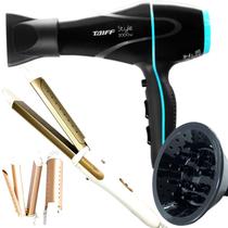 Secador De Cabelo Taiff 2000w Profissional Ar Quente Frio Preto Stile Com Difusor De Cachos Modelador Cacheador Chapinha 2x1