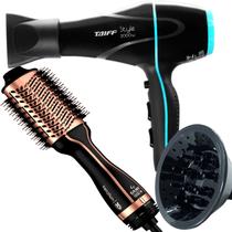 Secador De Cabelo Taiff 2000w Profissional Ar Quente Frio Preto Stile Difusor Cachos Escova Gama Italy Alisadora Secadora 4 Em 1 Brush