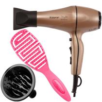 Secador De Cabelo Taiff Profissional 2000w Ar Quente Frio Dourado Motor Ac Com Difusor De Cachos Escova Maya