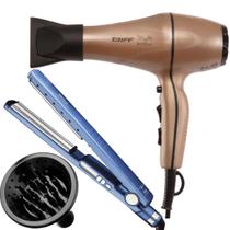 Secador De Cabelo Taiff Profissional 2000w Ar Quente Frio Dourado Motor Ac Com Difusor De Cachos Prancha Titanium 450ºf Ultra Progressiva