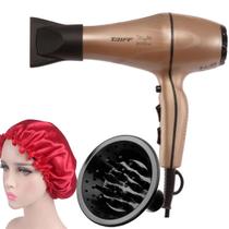 Secador De Cabelo Taiff Profissional 2000w Ar Quente Frio Dourado Motor Ac Com Difusor De Cachos Touca Cetim Anti Frizz