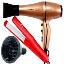 Secador De Cabelo Taiff Profissional 2000w Ar Quente Frio Dourado Motor Ac Difusor De Cachos Prancha de Cabelo Gama Italy Ceramica 430ºf Lichia