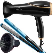 Secador de Cabelos Britânia BSC2250 2100W Íons Profissional Salão Difusor Cachos Prancha Chapinha Titanium 220c Blue Bivolt