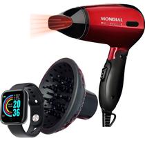 Secador de Cabelos Mondial 1200w Ions Tourmaline Mini Dobravel Viagem Bivolt Com Difusor Cachos
