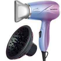 Secador de Cabelos Mondial 1200w Ions Tourmaline Mini Dobravel Viagem Bivolt Com Difusor Cachos