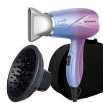 Secador de Cabelos Mondial 1200w Ions Tourmaline Mini Dobravel Viagem Bivolt Difusor Cachos Maleta