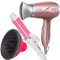 Secador de Cabelos Mondial 1200w Ions Tourmaline Mini Dobravel Viagem Bivolt Difusor Cachos Modelador 2 em 1