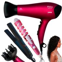 Secador de Cabelos PHILCO 2200W E Prancha GAMA 230C E Modelador 32mm KIT BIVOLT 110V 220V