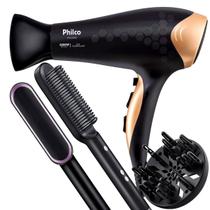 Secador De Cabelos Philco Preto 2200w Íons Tourmaline 2350 Rosa Ar Quente e Frio Com Difusor Cachos Escova 2 Em 1 Hq Bivolt Secador De Cabelos Philco Preto 2200w Íons Tourmaline 2350 Rosa Ar Quente e Frio Com Difusor Cachos Escova 2 Em 1 Hq Bivolt