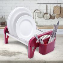 Secador de louça 12 pratos compacto vermelho em inox - DOMUM