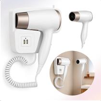 Secador de Parede Branco Compacto Tipo Hotel USB com Função Quente e Frio 110V Secador de Parede Branco Compacto Tipo Hotel USB com Função Quente e Frio 110V