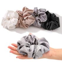 Seda acetinada Scrunchies Helamvly para mulheres, 4 peças (preto, branco, prata) Seda acetinada Scrunchies Helamvly para mulheres, 4 peças (preto, branco, prata)