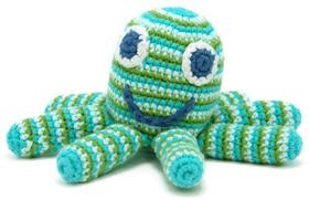 Seixos Cascalho de bebê de polvo artesanal - listrado verde Oceânica de praia Costeira Crochê Baby Toy de Comércio Justo Lavável à máquina