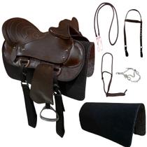 Sela australiana de cabeça marrom simples passeio completa com freio inox e baixeiro