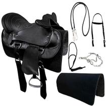 Sela Australiana De Cabeça Preta Simples Completa Para Cavalgada + Baixeiro + Freio Inox Sela Australiana De Cabeça Preta Simples Completa Para Cavalgada + Baixeiro + Freio Inox