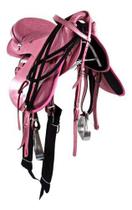 Sela Australiana Rosa Com Arco Para Cavalo Menina Completa 16 Polegadas