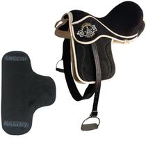 Sela de Vaquejada Couro Legitimo Preta Manta Cilha e Loro campo