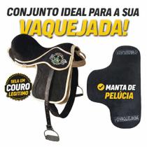 Sela de Vaquejada Couro Legitimo Preta Manta Cilha e Loro campo
