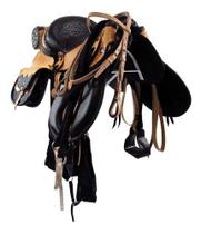 Sela Mangalarga Natural e Preto C/ Alforje Porta Whisky 16 Polegadas Luxo