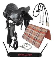 Sela Para Cavalo Preta Australiana Tradicional Com Cabeça Completa 16 Polegadas C/ Acessórios