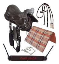Sela Para Passeio Tradicional Marrom Com Cabeça + Baixeiro Xadrez + Peitoral Bordado E Freio Inox