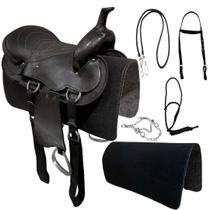 Sela Preta Barata Simples Couro Completa + Itens