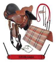 Sela Tradicional Havana De Cabeça + Baixeiro Xadrez Forrado + Peitoral Cavalgada + Freio Leve Inox