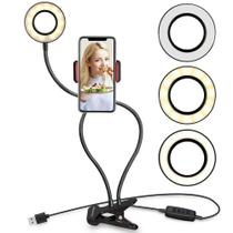 Selfie Ring Light com Suporte para Celular com Luz de e Braços Flexíveis