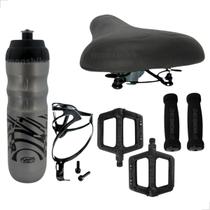 Selim Bike Banco Molas Confortável + Pedal Plataforma + Garrafa Térmica + Manoplas Punho