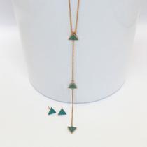 Semi joia conjunto de colar e brinco triangle zircônia ouro amarelo