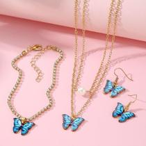Semi Joia Folheado Ouro 18K Borboleta Azul Conjunto 3 Peças Semi Joia Folheado Ouro 18K Borboleta Azul Conjunto 3 Peças