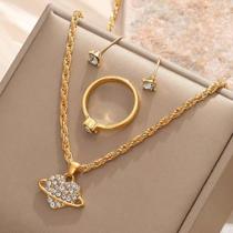 Semi Joia Folheado Ouro 18K Coração Planetário Conjunto 3 Peças Semi Joia Folheado Ouro 18K Coração Planetário Conjunto 3 Peças