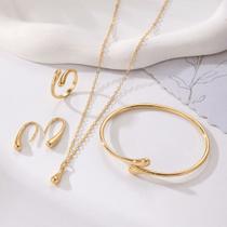Semi Joia Folheado Ouro 18K Gota Conjunto 4 Peças Semi Joia Folheado Ouro 18K Gota Conjunto 4 Peças