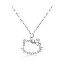 Senhoras Hello Kitty Branco Zircão Cristal Pingente Colar Elegante Anime Sanrio Jóias Kawaii