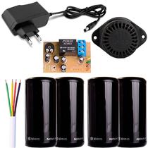 Sensor de Barreira Ativo Feixe Simples Sirene Temporizador Fonte 12V Cabo 4 Vias 60 metros