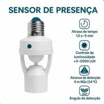 Sensor de Presença Soquete com Fotocélula para Lâmpadas de 60W