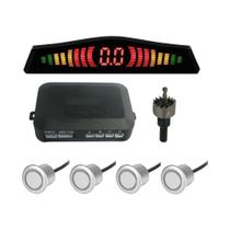 Sensor De Ré 4 Sensores Prata Estacionamento Display Led Kit - E-Tech