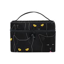 senya Travel Makeup Bags With Zipper Black Cats Pattern Cosmetic Bag Toiletry Bags Train Cases Storage Bags Portable Multifunction Case for Women Girls