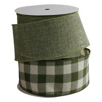 Serapilheira xadrez Ribbon Buffalo com fio 6 cm verde sálvia 5 m Meseey