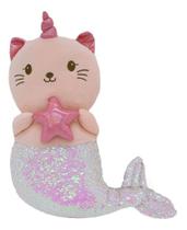 Sereia De Gato Rosa Chifre Lantejoulas Rosa Prateado 54cm -