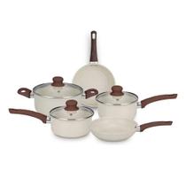 Serena conjunto de panelas 5 pecas vanilla com tampa de vidro e revestimento antiaderente ceramico