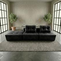 Serena Duo com Pufão Preto 3 Peças Modular Tecido Nobuck Sem Madeira Estrutura de Espuma D28 Design Moderno Layout Configurável Módulo Leve e Macio Serena Duo com Pufão Preto 3 Peças Modular Tecido Nobuck Sem Madeira Estrutura de Espuma D28 Design Moderno Layout Configurável Módulo Leve e Macio