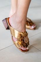 Serena - Tamanco Bronze Flor Salto Madeira