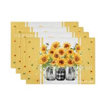 Série vaso girassol Placemats, resistente a manchas, decoração de mesa, primavera e verão, 2024