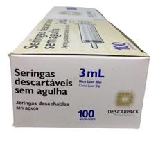 Seringa 03ml sem agulha slip descarpack cx com 100 unidades Seringa 03ml sem agulha slip descarpack cx com 100 unidades