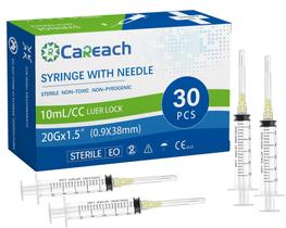 Seringa Careach, 30 pacotes de 10 ml com agulha de 20 g e 1,5 polegadas individualmente