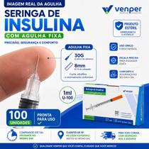 Seringa De Insulina Agulha Fixa 1ml 30G 0,30cx8mm Cx 100 Und