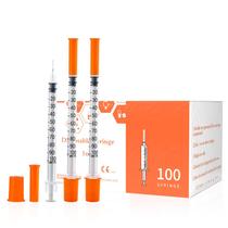 Seringa descartável Beicok U-100 de 1 mL com agulha de 31 G x 6 mm, pacote com 100