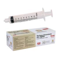 Seringa Descartável Estéril 10 ml Bico Luer Lock - 100 Unidades