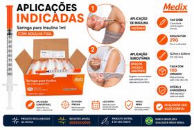 Seringa Insulina 1ml Agulha Fixa 29G 12,7mm Caixa 100 Unidades Medix Seringa Insulina 1ml Agulha Fixa 29G 12,7mm Caixa 100 Unidades Medix